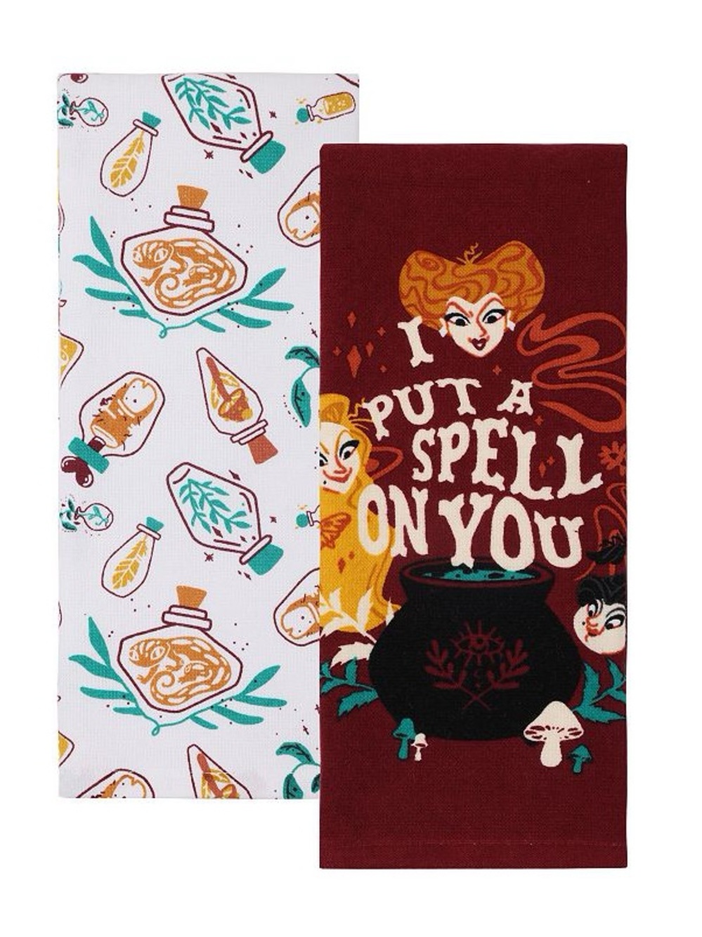 Disney Halloween Witch Spell Kitchen Towels - Burgundy, White & Teal